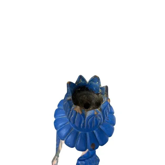 Vintage Blue ornate Handmade Carved floral Wooden Candle Holder19.5x8 SKU 9387